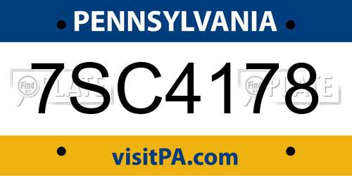 7SC4178 Pennsylvania License Plate