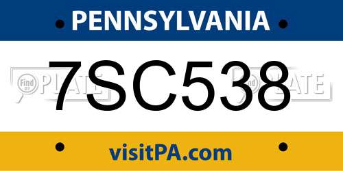 7SC538 Pennsylvania License Plate