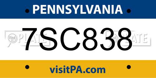 7SC838 Pennsylvania License Plate