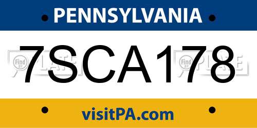 7SCA178 Pennsylvania License Plate