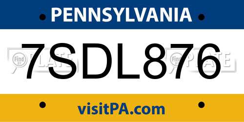 7SDL876 Pennsylvania License Plate