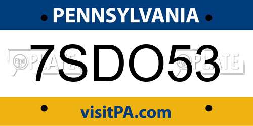7SDO53 Pennsylvania License Plate