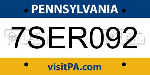 7SER092 Pennsylvania License Plate