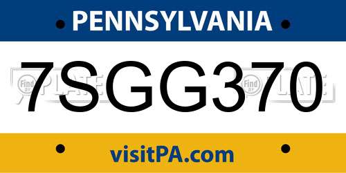7SGG370 Pennsylvania License Plate