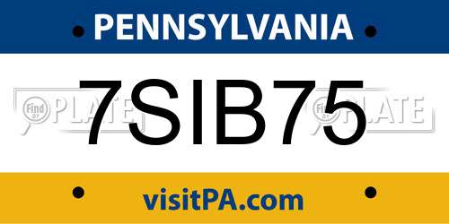 7SIB75 Pennsylvania License Plate