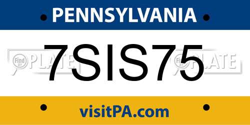 7SIS75 Pennsylvania License Plate
