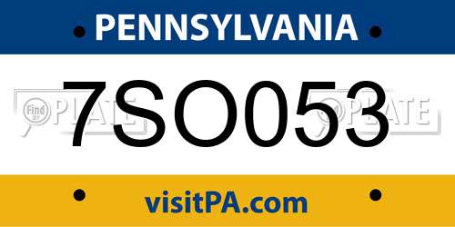 7SO053 Pennsylvania License Plate