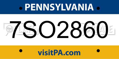 7SO2860 Pennsylvania License Plate