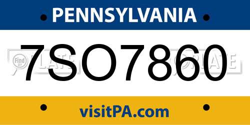 7SO7860 Pennsylvania License Plate