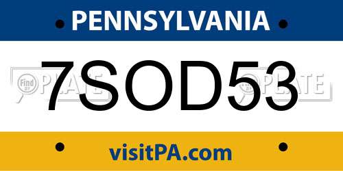 7SOD53 Pennsylvania License Plate