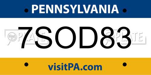 7SOD83 Pennsylvania License Plate