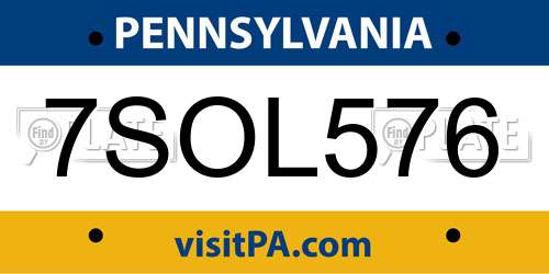 7SOL576 Pennsylvania License Plate
