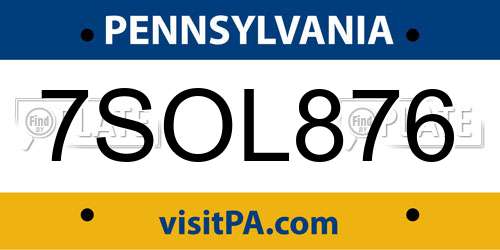 7SOL876 Pennsylvania License Plate
