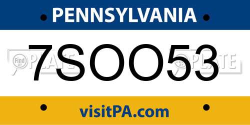 7SOO53 Pennsylvania License Plate