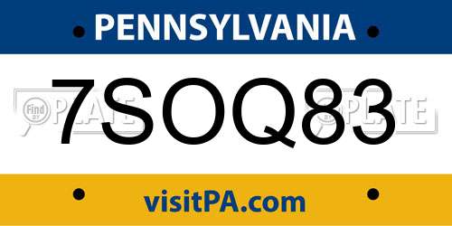 7SOQ83 Pennsylvania License Plate