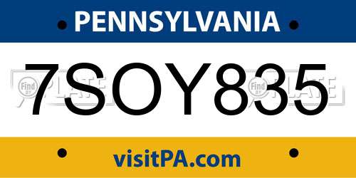 7SOY835 Pennsylvania License Plate