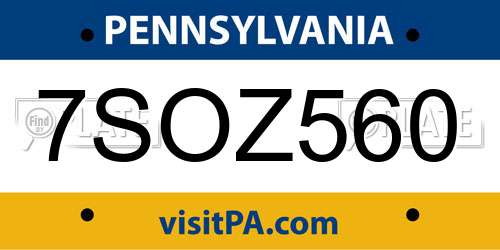 7SOZ560 Pennsylvania License Plate