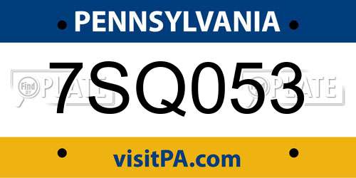 7SQ053 Pennsylvania License Plate