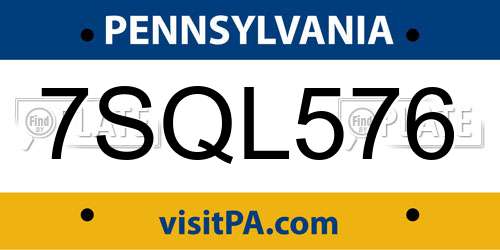 7SQL576 Pennsylvania License Plate
