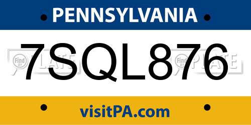 7SQL876 Pennsylvania License Plate