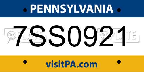 7SS0921 Pennsylvania License Plate