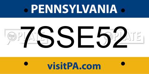 7SSE52 Pennsylvania License Plate