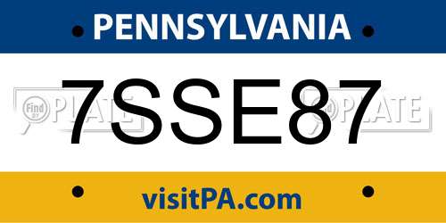 7SSE87 Pennsylvania License Plate