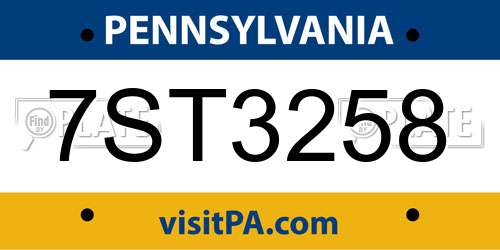 7ST3258 Pennsylvania License Plate
