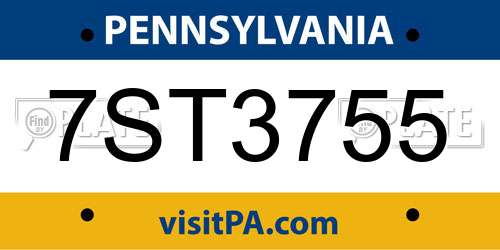 7ST3755 Pennsylvania License Plate