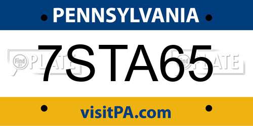7STA65 Pennsylvania License Plate