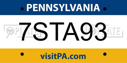 7STA93 Pennsylvania License Plate