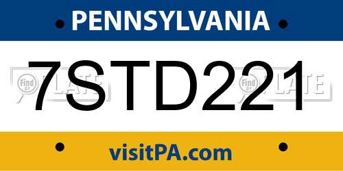 7STD221 Pennsylvania License Plate