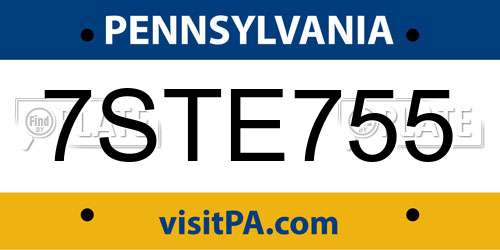 7STE755 Pennsylvania License Plate