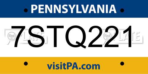 7STQ221 Pennsylvania License Plate