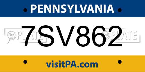 7SV862 Pennsylvania License Plate