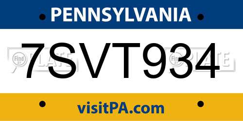 7SVT934 Pennsylvania License Plate