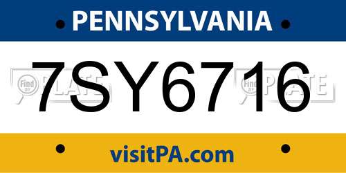 7SY6716 Pennsylvania License Plate