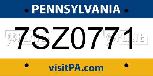 7SZ0771 Pennsylvania License Plate