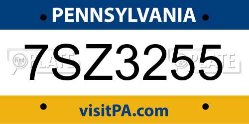 7SZ3255 Pennsylvania License Plate