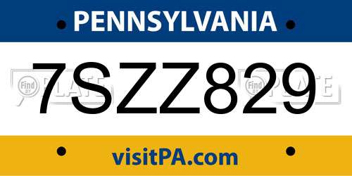 7SZZ829 Pennsylvania License Plate