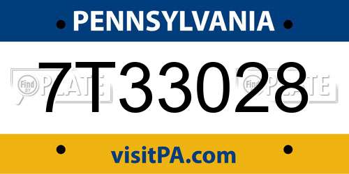 7T33028 Pennsylvania License Plate