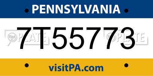 7T55773 Pennsylvania License Plate