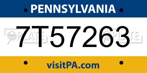 7T57263 Pennsylvania License Plate