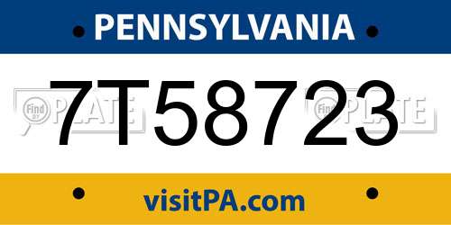 7T58723 Pennsylvania License Plate