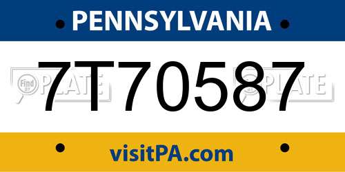 7T70587 Pennsylvania License Plate