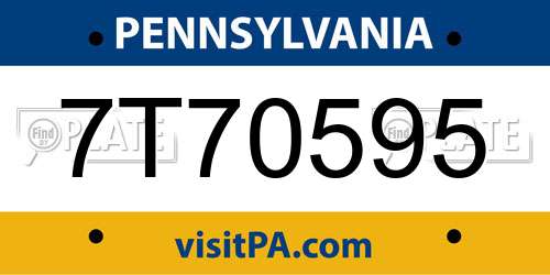 7T70595 Pennsylvania License Plate