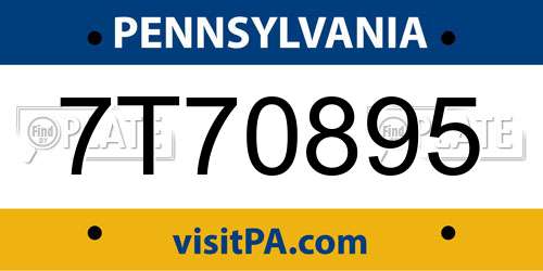 7T70895 Pennsylvania License Plate