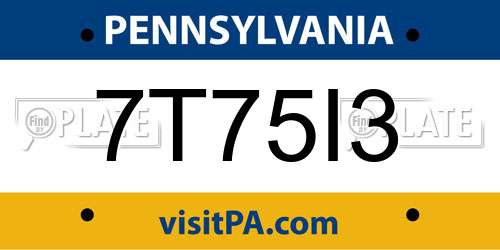 7T75I3 Pennsylvania License Plate
