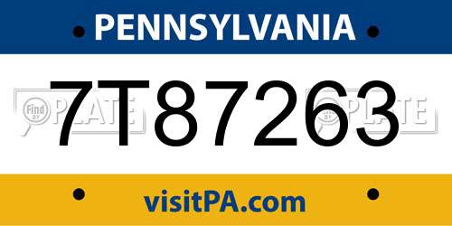 7T87263 Pennsylvania License Plate