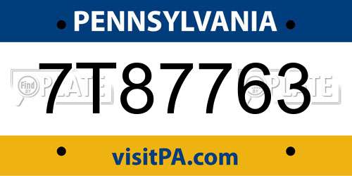 7T87763 Pennsylvania License Plate